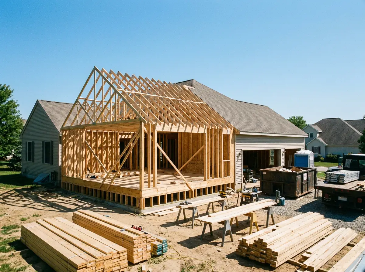 A home with a room addition under construction