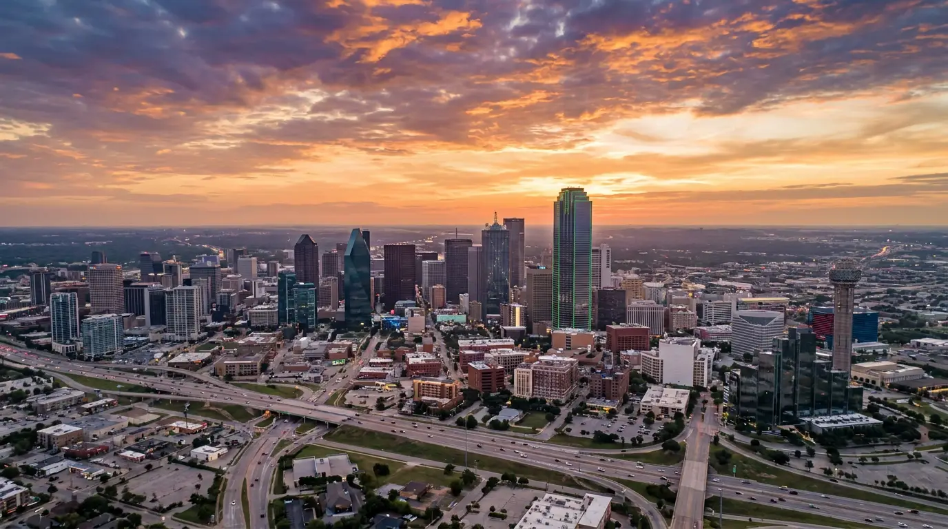 Dallas–Fort Worth skyline at golden hour