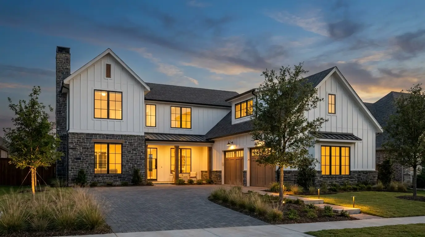 Newly built modern farmhouse home in a Dallas suburb